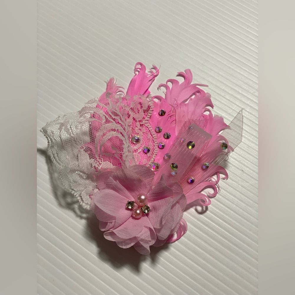 Birdcage veil lace feather fascinator hair accessory Bridal dance formal flapper